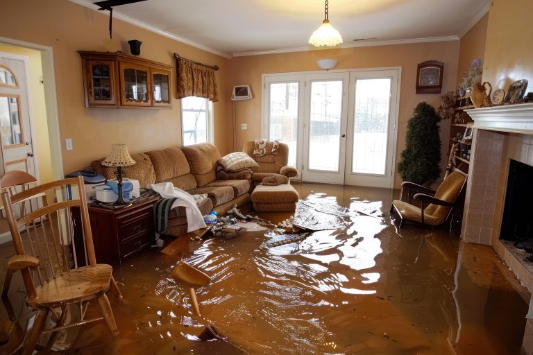 flooded in interior house, storm waves Catastrophic