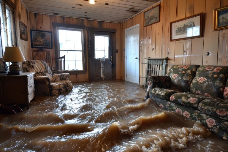 flooded in interior house, storm waves Catastrophic